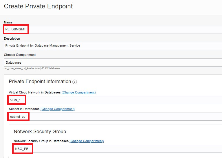 How To Enable Database Management For Oracle Cloud Databases Create Private Endpoint