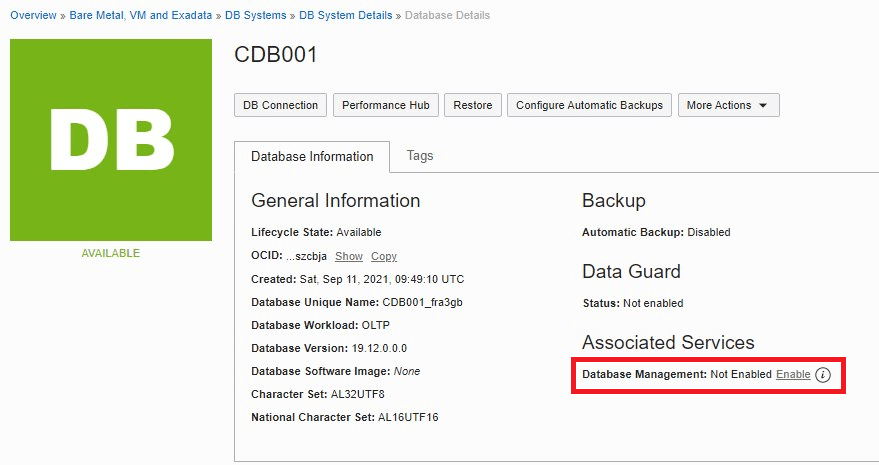 How To Enable Database Management For Oracle Cloud Databases Database Management Enable Link