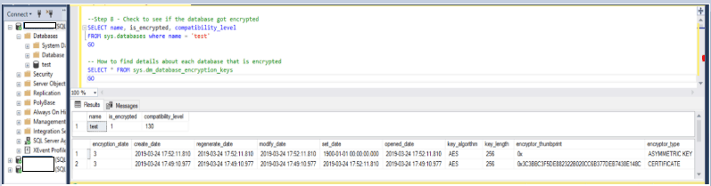 verify database was encrypted 