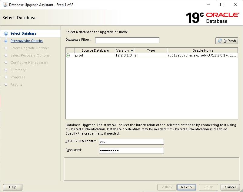 Oracle 12c to 19c Database Upgrade Manual Select Database