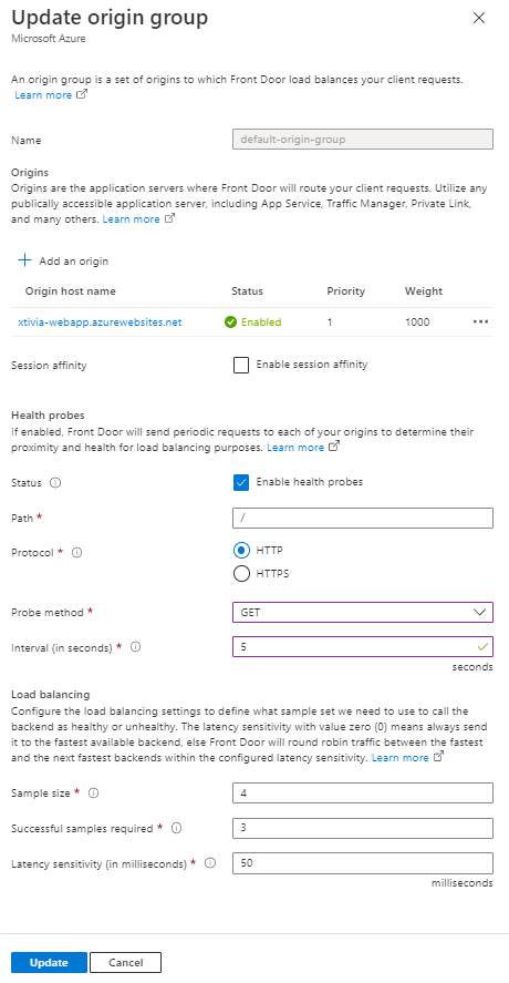 Deploying Azure Front Door with a Web Application Firewall using Custom Rules Update Origin Group