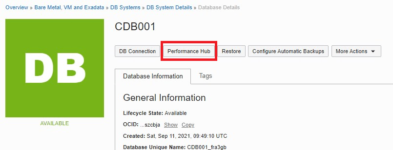 How To Enable Database Management For Oracle Cloud Databases Performance Hub Button