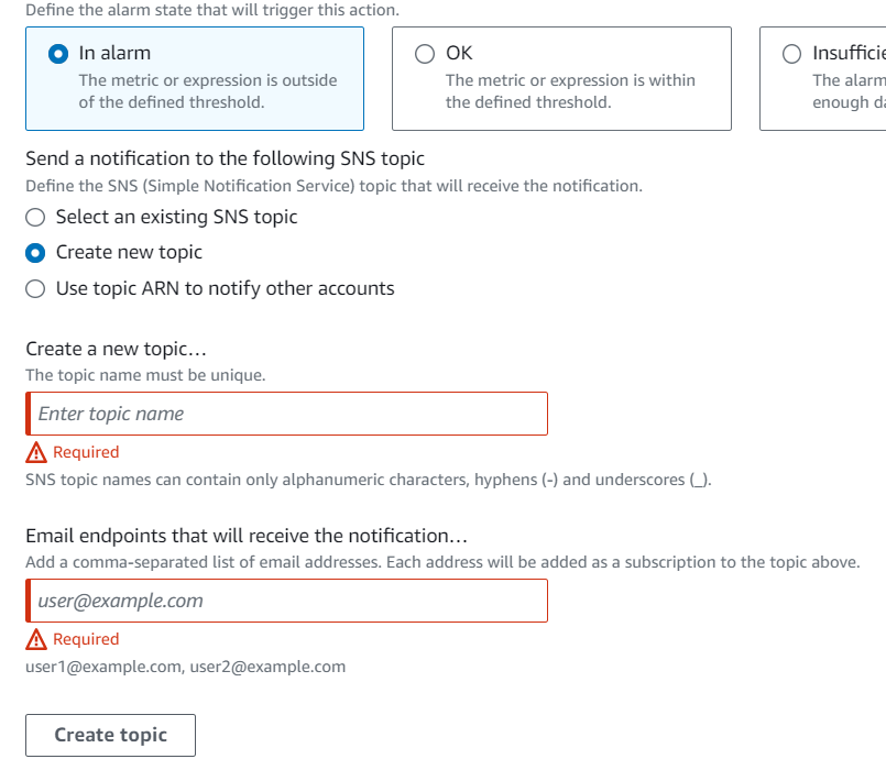 AWS Account Setup First Steps Alarm Create Topic