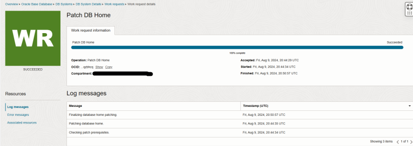 Database Patching in Oracle Cloud Pre-Check Succeeded