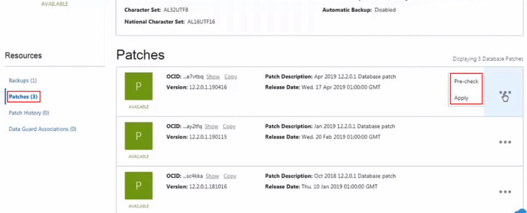 Database Patching in Oracle Cloud Patches List