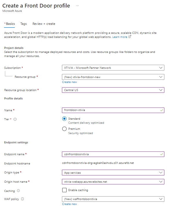 Deploying Azure Front Door with a Web Application Firewall using Custom Rules Create Front Door Profile