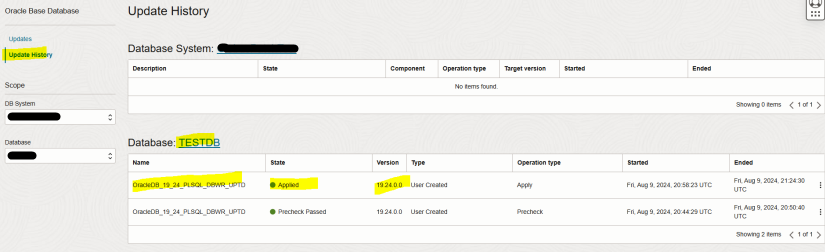 Database Patching in Oracle Cloud Update History