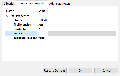 Connecting to delimited File change connection properties