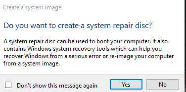 Creating a Windows Backup Image create system repair disc