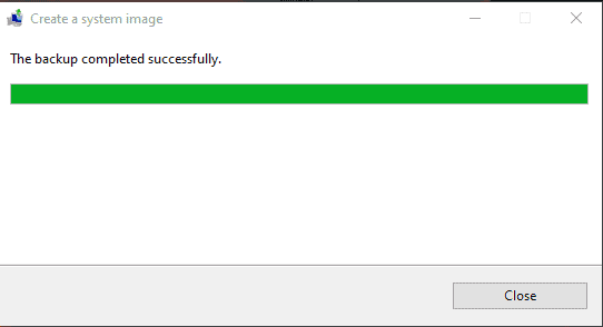 Creating a Windows Backup Image successful backup example