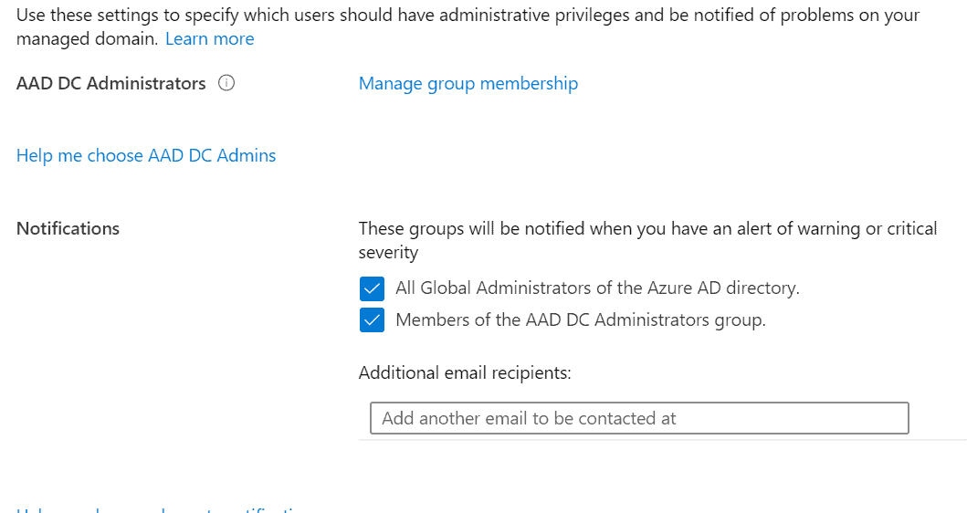 Setting up Azure AD DS admin page
