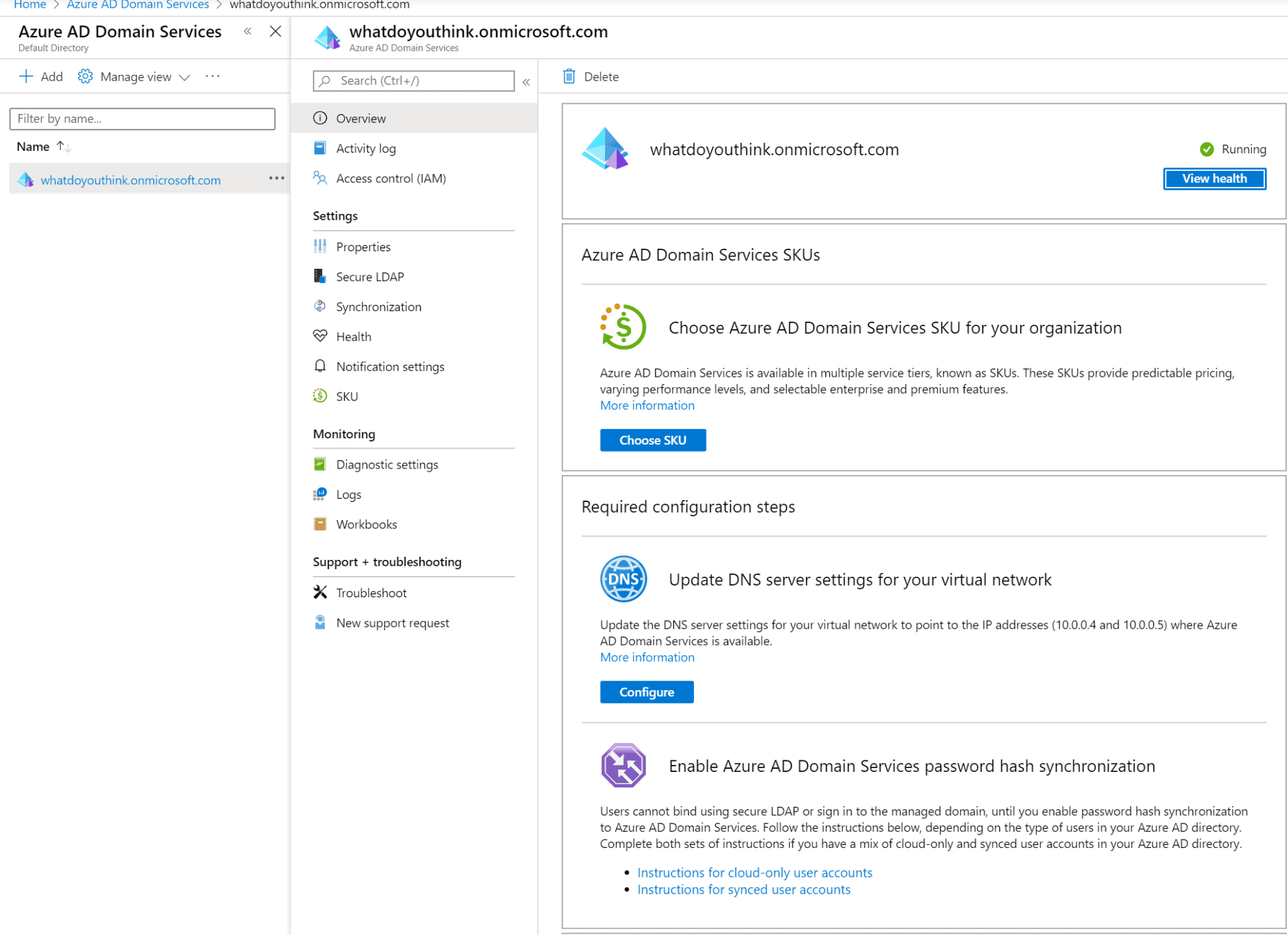 Setting up Azure AD DS domain overview