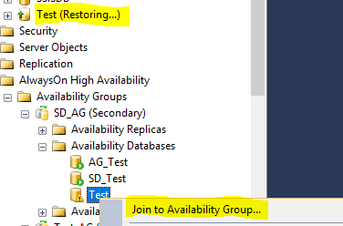 add database to AG join to availability group