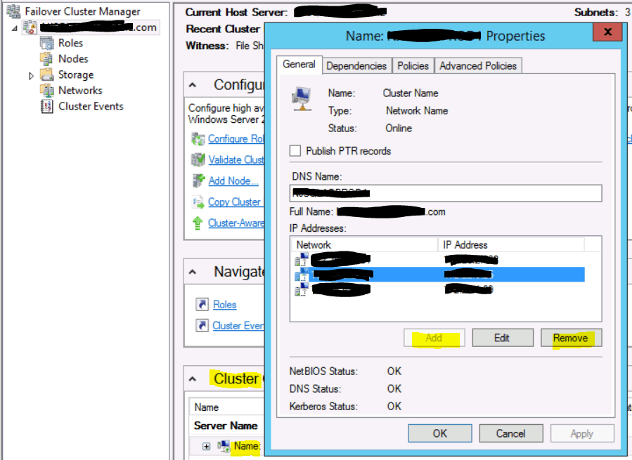 remove old cluster IP add new one