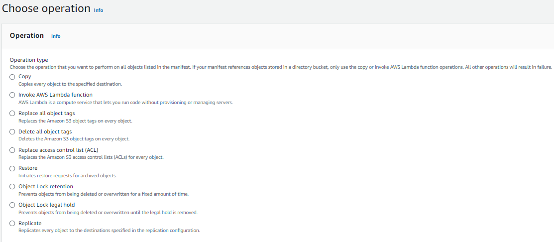 AWS S3 Batch Operations Choose Operation