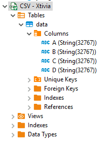 csv file as table with columns