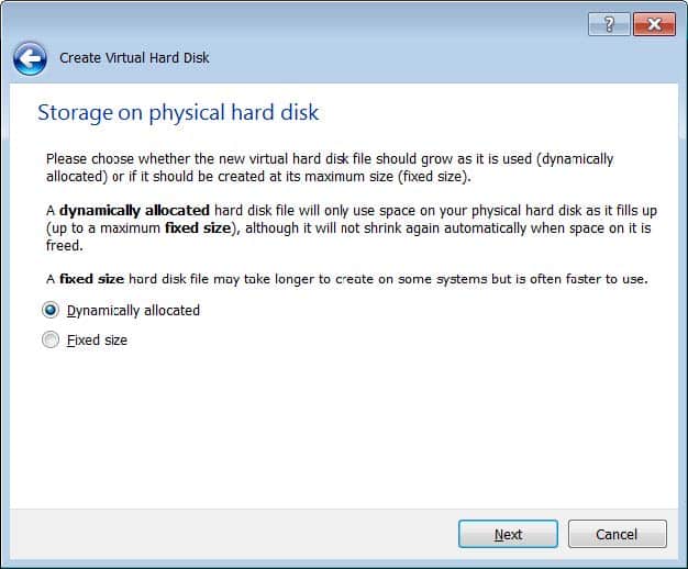 dynamically allocated hard disk file