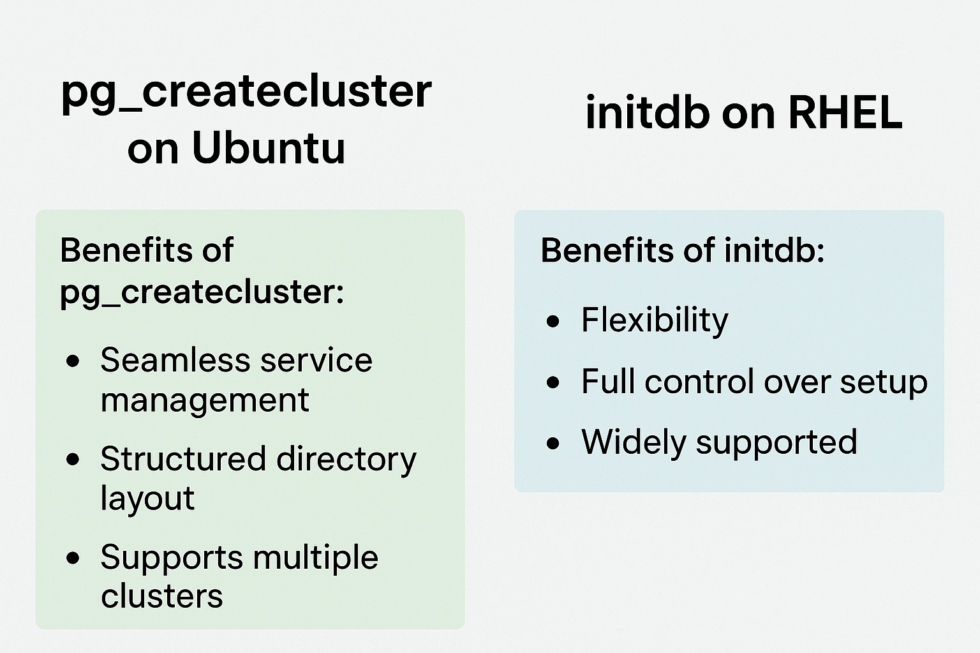 pg_createcluster vs initdb to Initialize PostgreSQL on Ubuntu