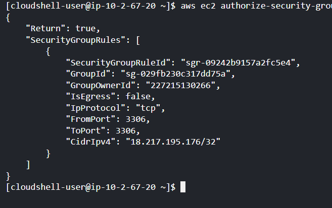Running MySQL Commands in AWS Cloudshell: 1st Step to Creating a Bash Script Security Group Confirmation